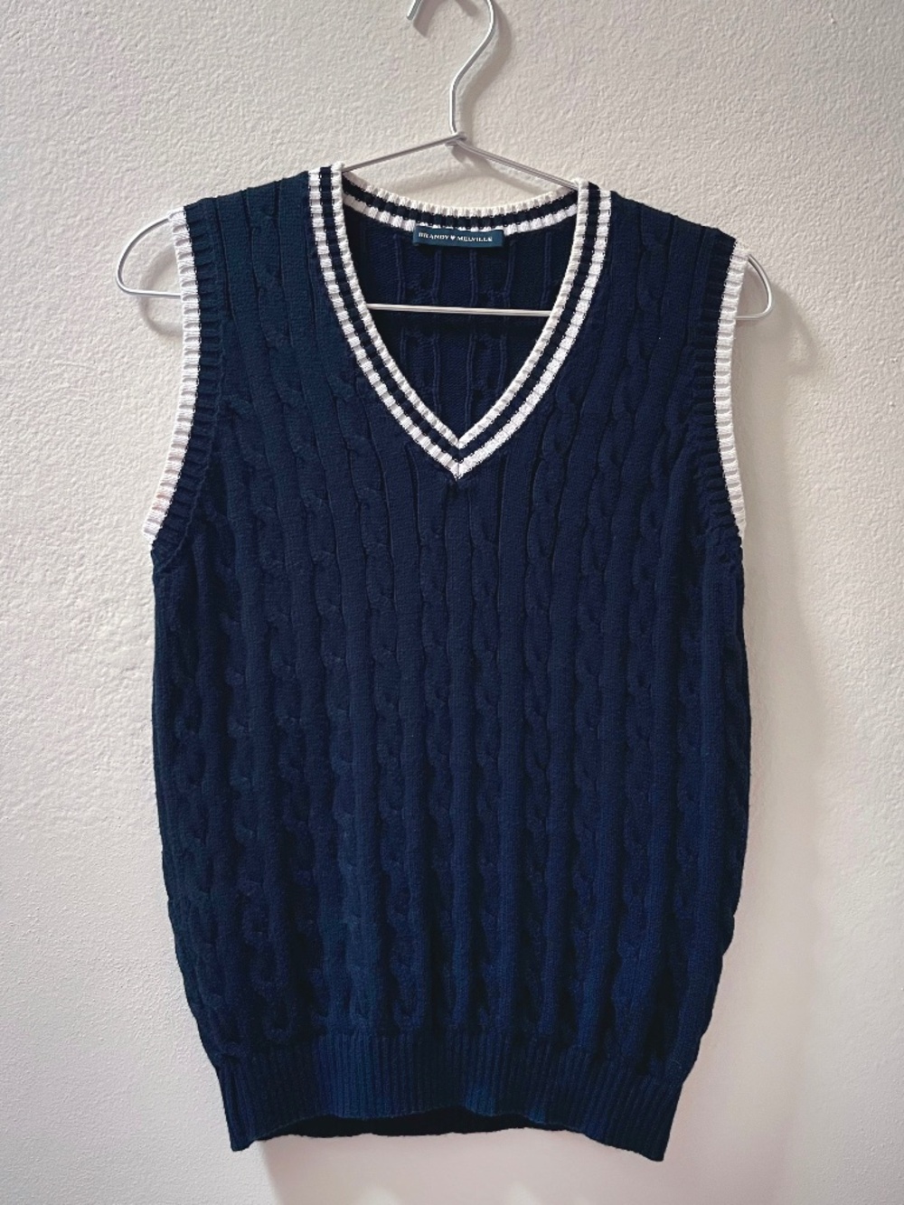 Brandy Melville Navy Blue Cable Knit V-Neck Sweater Vest. OS.